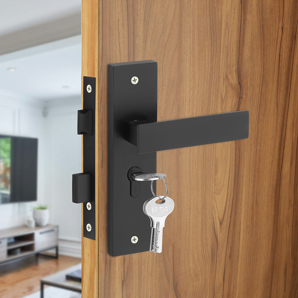 IPSA Sage Moderna Handle Series on 8" Plate CYS Lockset with 60mm Both Side Key - Matte Finish BLACK